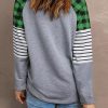 Green Lucky Plaid Heart Striped Color Block Long Sleeve Top