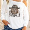 Howdy Pumpkin Graphic Print Asymmetric Cold Shoulder Top