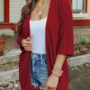 Red Ribbed Open Front Knit Cardigan