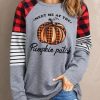 Gray Pumpkin Patch Letter Print Plaid Striped Color Block Top