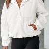 White Half Button Pocketed Fleece Pullover Sweatshirt