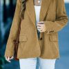 Brown Corduroy Lapel Casual Blazer With Pockets