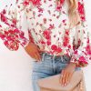 Rose Round Neck Bishop Sleeves Floral Blouse