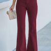 Burgundy High Waist Flare Jeans With Pockets