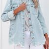 Light Wash Pocketed Distressed Denim Shacket