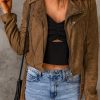 Brown Vegan Suede Zip Detail Moto Jacket