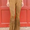 Western High Waist Fringe Flare Pants