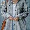 Gray Textured Button Down Shirt Jacket With Pockets