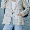 White Pockets Lapel Collar Plaid Blazer