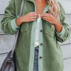 Green Flap Pocket Button Up Fleece Jacket