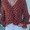 Surplice V Neck Dotted Pattern Ruffle Sleeve Blouse