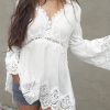 White Bell Sleeves Crochet Insert Blouse