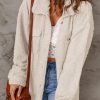 White Flap Pockets Button Front Teddy Coat