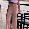 Drawstring High Waist Textured Wide Leg Pants