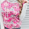 Pink Plus Size Floral Raglan Sleeve Patchwork Hoodie