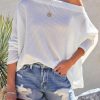 White Waffle Knit Eyelet Long Sleeve Blouse