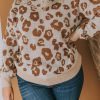 Plus Size Ribbed Hem Leopard Sweater