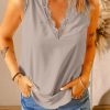 Gray Sleeveless Eyelash Lace V Neck Tank Top