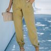 Khaki Paperbag Waist Casual Jogger Pants With Pockets