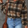 Brown Zip Collar Plaid Pattern Fleece Sweatshirt