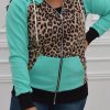 Leopard Patchwork Zipped Pockets Plus Size Hoodie