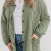 Green Plus Size Buttons Closure Pocketed Shacket