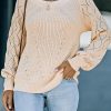 Beige Hollow-out Puffy Sleeve Knit Sweater