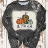 Black It's Fall Y'all Leopard Pumpkin Graphic Print Long Sleeve Top