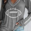 Gray Game Day Soccer Graphic Print V Neck Top