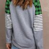 Green Lucky Clover Pattern Plaid Striped Sleeve Top