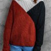 Black Color Block Drop Shoulder Turtleneck Sweater