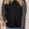 Leopard Raglan Sleeve Waffle Knit Plus Size Top