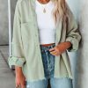 Green Frayed Boyfriend Corduroy Shacket