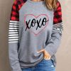 Gray XOXO Heart Print Striped Plaid Long Sleeve Top