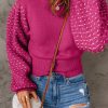 Rose Textured Bubble Sleeve Knit Sweater