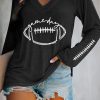 Black Game Day Soccer Graphic Print V Neck Top