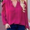 V Neck Bubble Sleeve Blouse