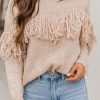 Fringe Hollow-out Drop Shoulder Pullover Sweater