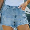 Light Blue Distressed Ripped Denim Shorts With Pockets