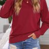 Wine Red Solid Crew Neck Pullover Sweatshirt