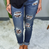 Leopard Patch Destroyed Skinny Blue Jeans