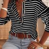 Black Striped Frill Trim Snap Button Top