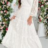 White Bubble Sleeve Tiered Lace Wedding Party Dress