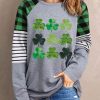 Green Clover Print Plaid Striped Color Block Long Sleeve Top