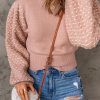 Pink Textured Bubble Sleeve Knit Sweater