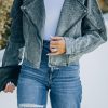 Gray Lapel Collar Open Front Denim Jacket