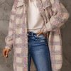 Pink Plaid Emboss Polar Fleece Long Coat