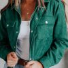 Green Faux Suede Button Down Cropped Jacket