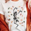 White Skeleton Leaves Graphic Print Short Sleeve T Shirt