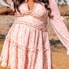 Pink Frilled Tiered Floral Plus Size Dress